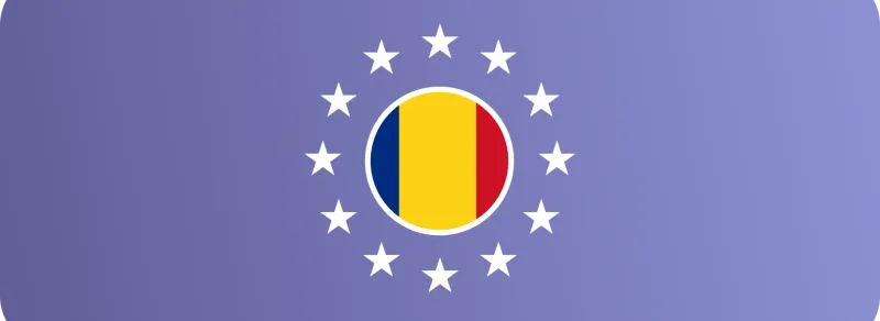 Flag of Romania surrounded by the stars of the European Union