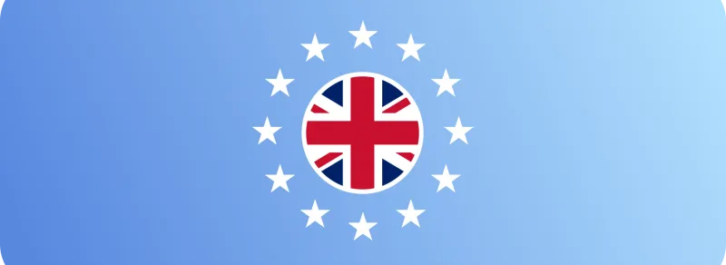 Flag of United Kingdom surrounded by the stars of the European Union