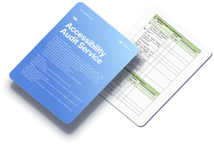 An accessibility audit service brochure next to a printed conformance checklist