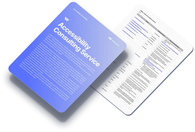 An accessibility consulting service brochure next to a printed conformance report