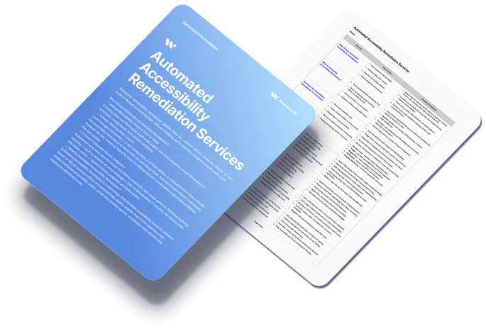 An automated accessibility remediation brochure next to a printed remediation report