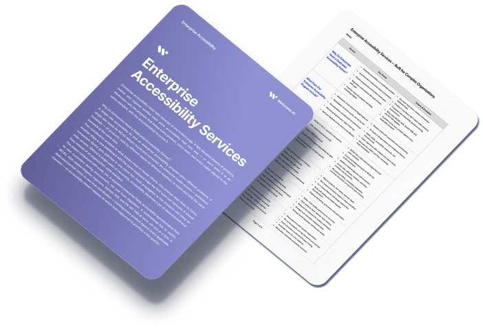 An enterprise accessibility services brochure next to a printed portfolio conformance matrix
