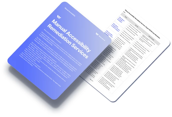 A manual accessibility remediation brochure next to a printed WCAG issue resolution report