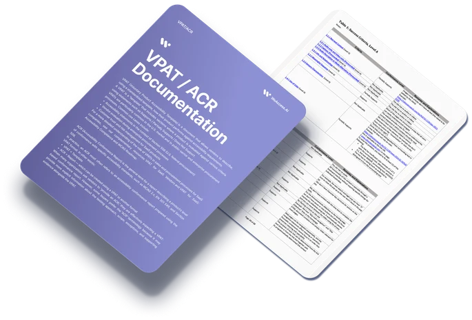 A VPAT / ACR documentation brochure next to a printed conformance report table