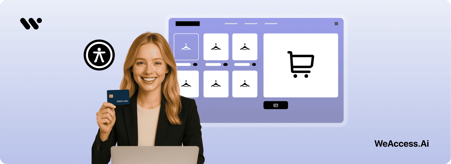 In the image, a woman who wants to shop on an e-commerce platform is using the website's accessibility feature.