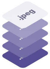The image shows a stack of five overlapping cards with the word .jpeg written on the top card.