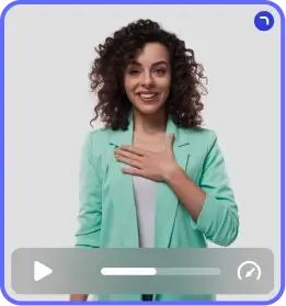The image shows a person wearing a mint green blazer with a play button and a progress bar overlay, suggesting it is a video thumbnail.