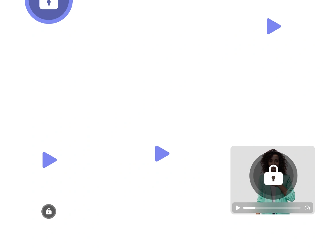 The image shows a video player interface with a play button and a locked video icon, indicating restricted content.