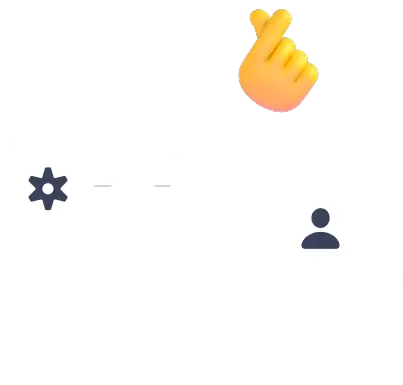 The image features a yellow emoji hand giving the middle finger, alongside a gear icon and a person icon.