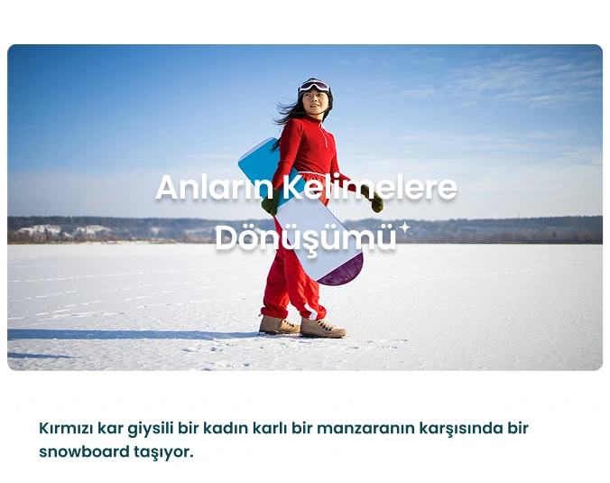Görsel, karlı bir dağ yolunda yürüyen bir kişinin videosunu gösteren bir akıllı telefon ekranını ve Görsel, karlı bir dağ yolunda yürüyen bir kişiyi göstermektedir metnini göstermektedir.
