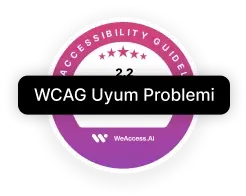 Görüntüde, WCAG Compatibility Problem ve WeAccess.AI yazılı bir rozette, Web İçeriği Erişilebilirlik Yönergeleri (WCAG) uyumluluğu ile ilgili bir sorun olduğu belirtiliyor.