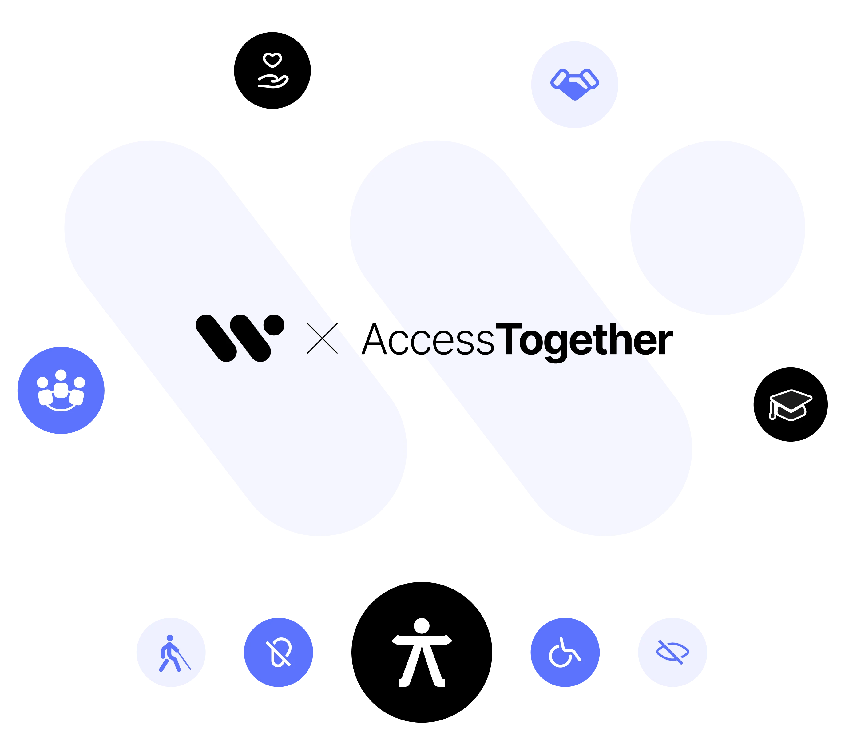 AccessTogether branding with accessibility icons including community, partnership, education, and various disability symbols